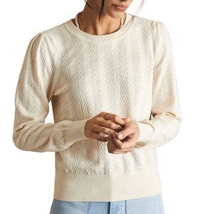 Faherty Women’s Pointelle Lola Sweater in Egret Cream Color Size Small